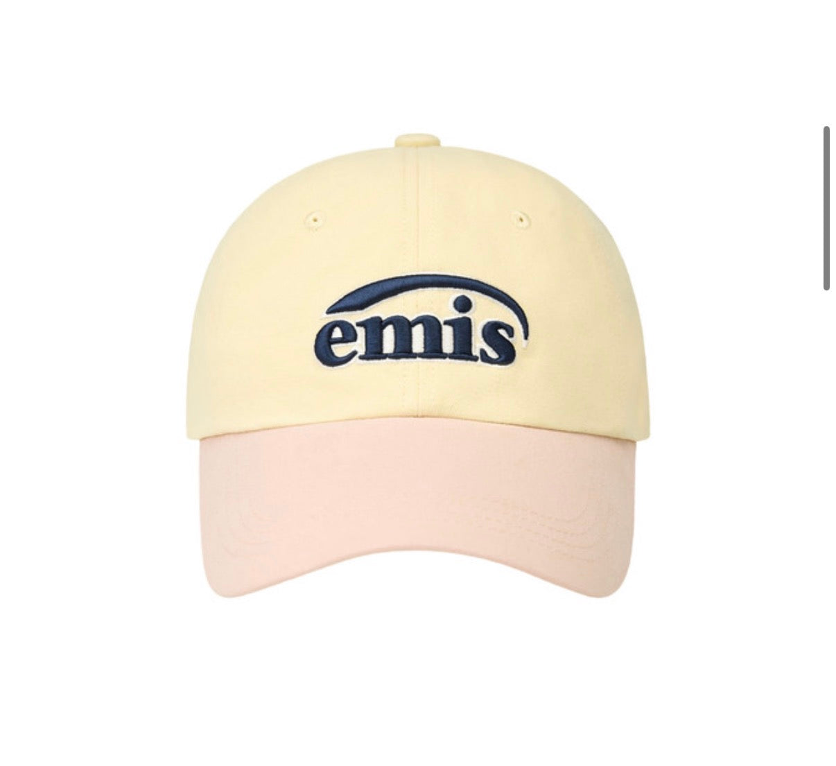emis Duo Logo Two Tone Ball Cap Pastel Yellow 韩国 emis 拼色棒球帽  淡黄拼淡粉 双层刺绣标