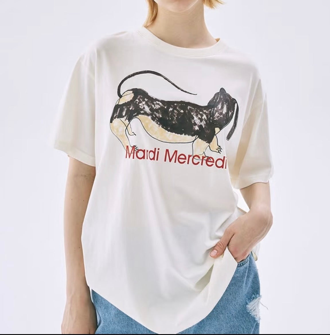 韩国 MARDI MERCREDI 腊肠狗款 纯棉T 均码