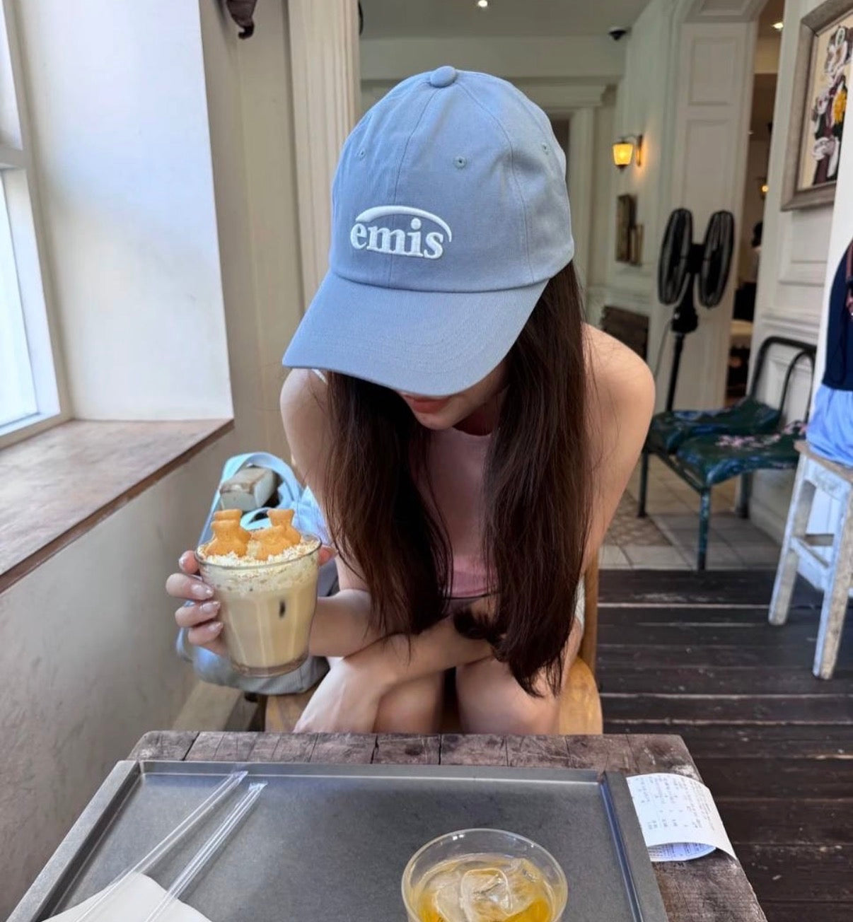 emis New Logo Ball Cap Pastel Blue 韩国 emis 新刺绣标棒球帽 粉蓝