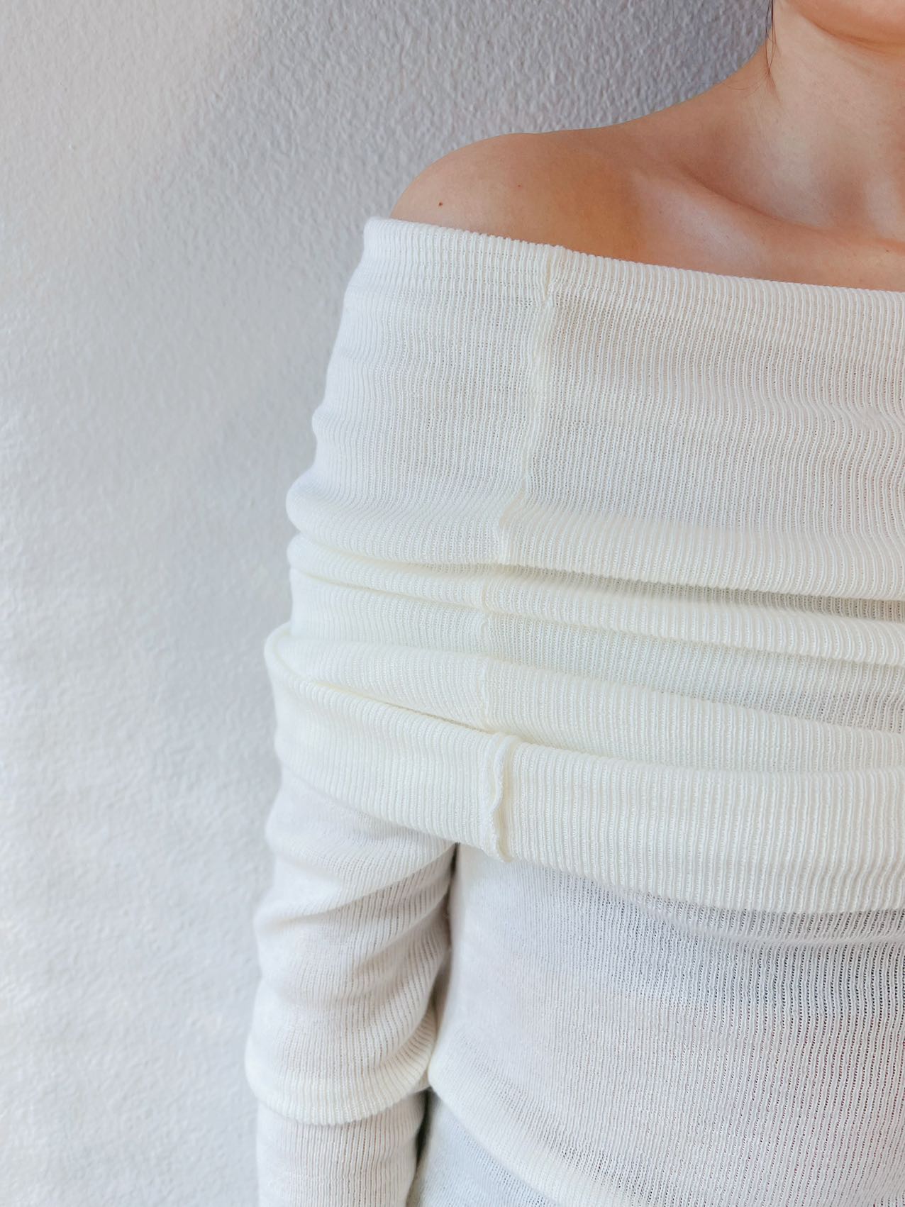 【Riko's collection】一字肩针织上衣 高弹力 均码（胸围92cm以内可以穿）白色