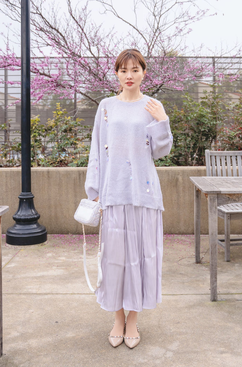 【Riko's collection】马海毛紫色亮片针织毛衣➕紫色大裙摆半裙（梨子一身穿的都是S）
