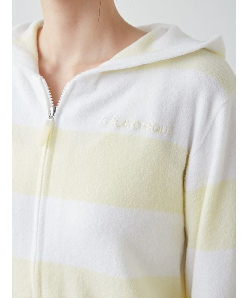 gelato pique Ice Cream Series Zip Hoodies 26冰淇淋系列 毛绒绒拉链连帽居家服 黄白条纹上衣  均码 超软糯质感