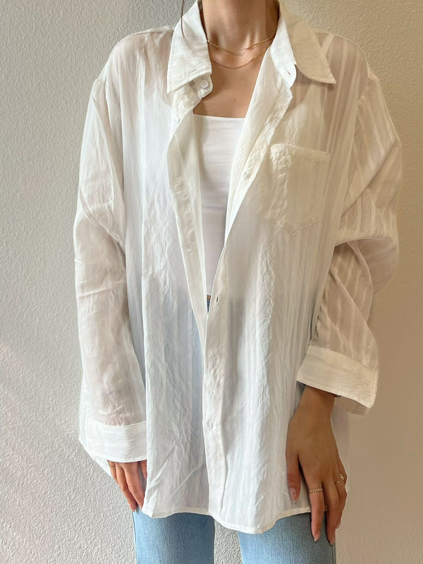 【Riko's collection】白色条纹天丝防晒衬衣 宽松慵懒风
