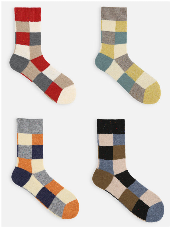 日本靴下屋Tabio 四种材质拼配秋冬格子袜