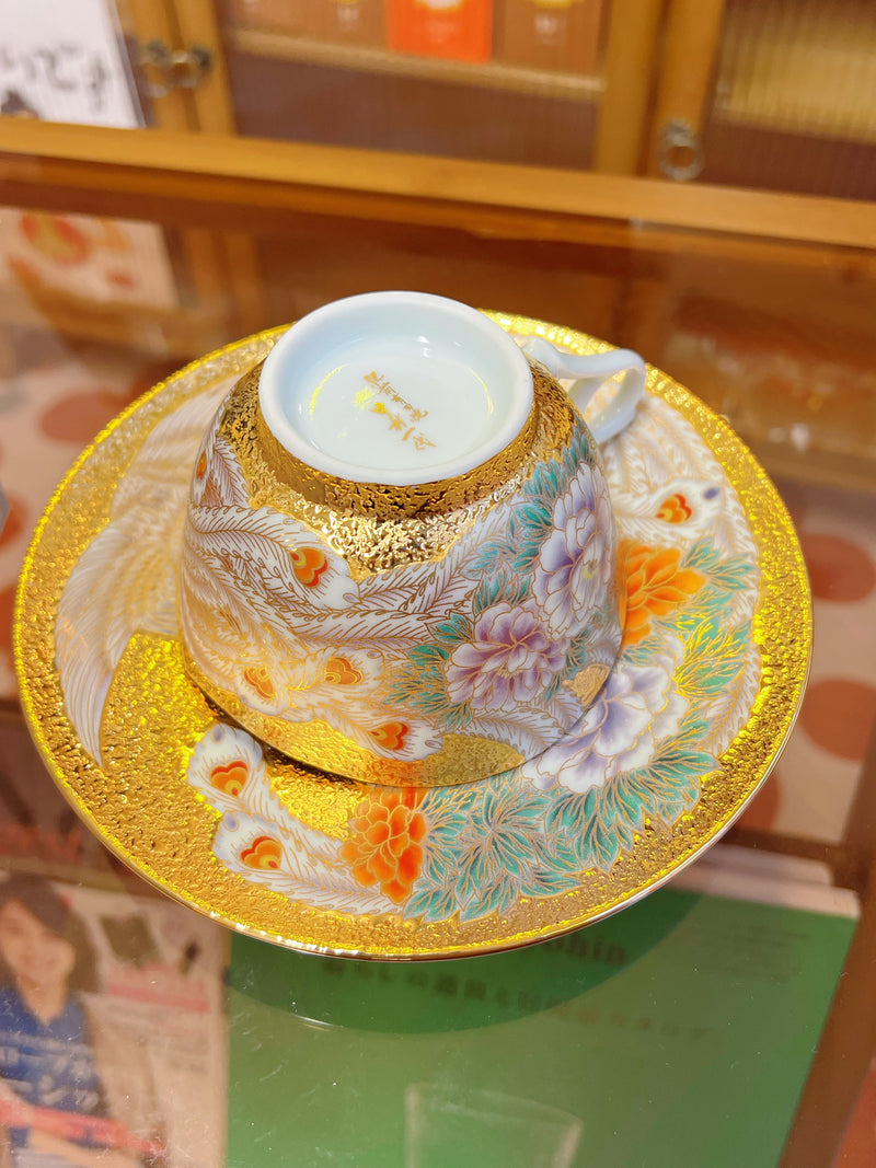 日本有田烧 江口天童作手绘 金彩凤凰 咖啡杯 红茶杯 礼盒装