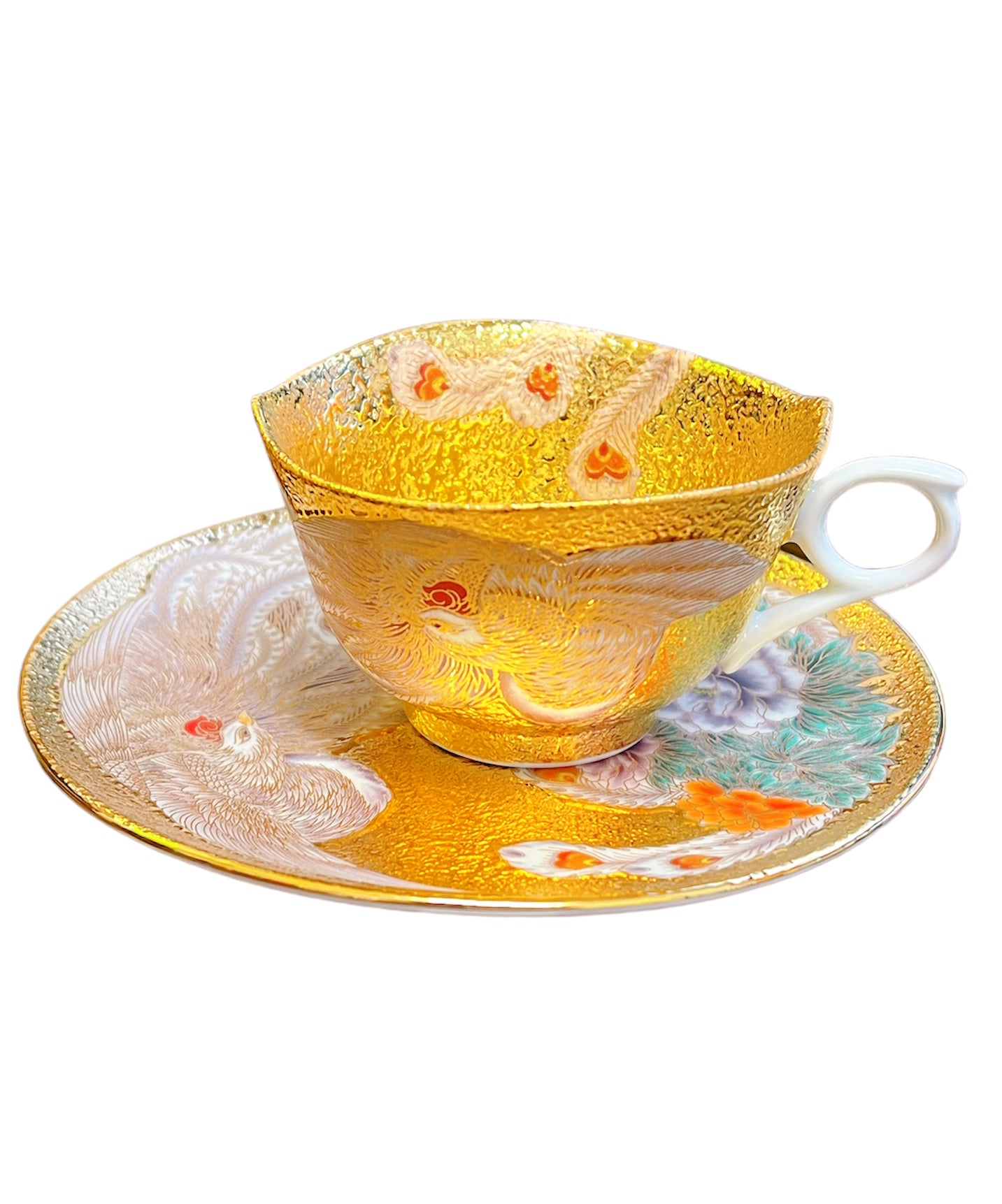 日本有田烧 江口天童作手绘 金彩凤凰 咖啡杯 红茶杯 礼盒装