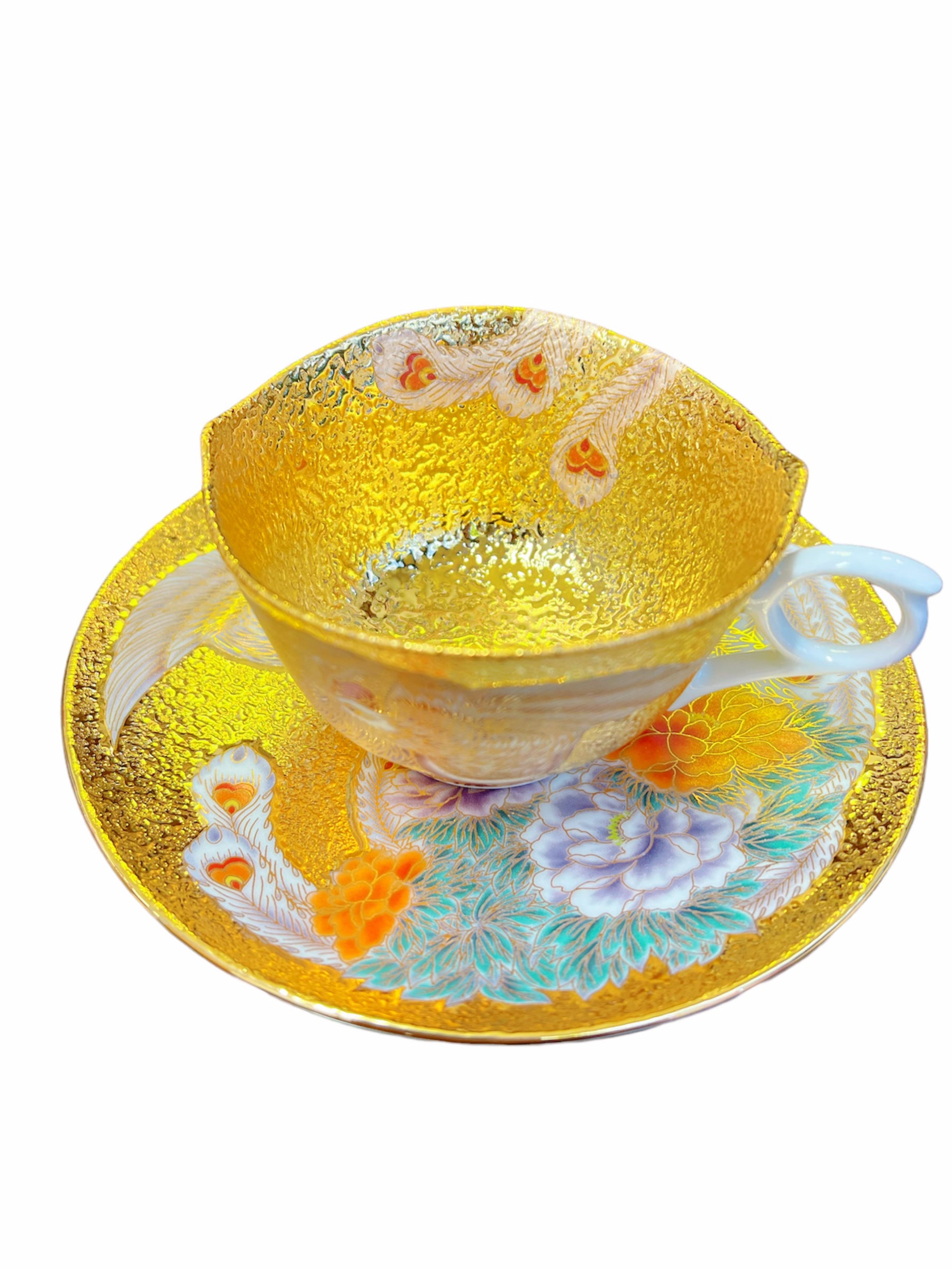 日本有田烧 江口天童作手绘 金彩凤凰 咖啡杯 红茶杯 礼盒装