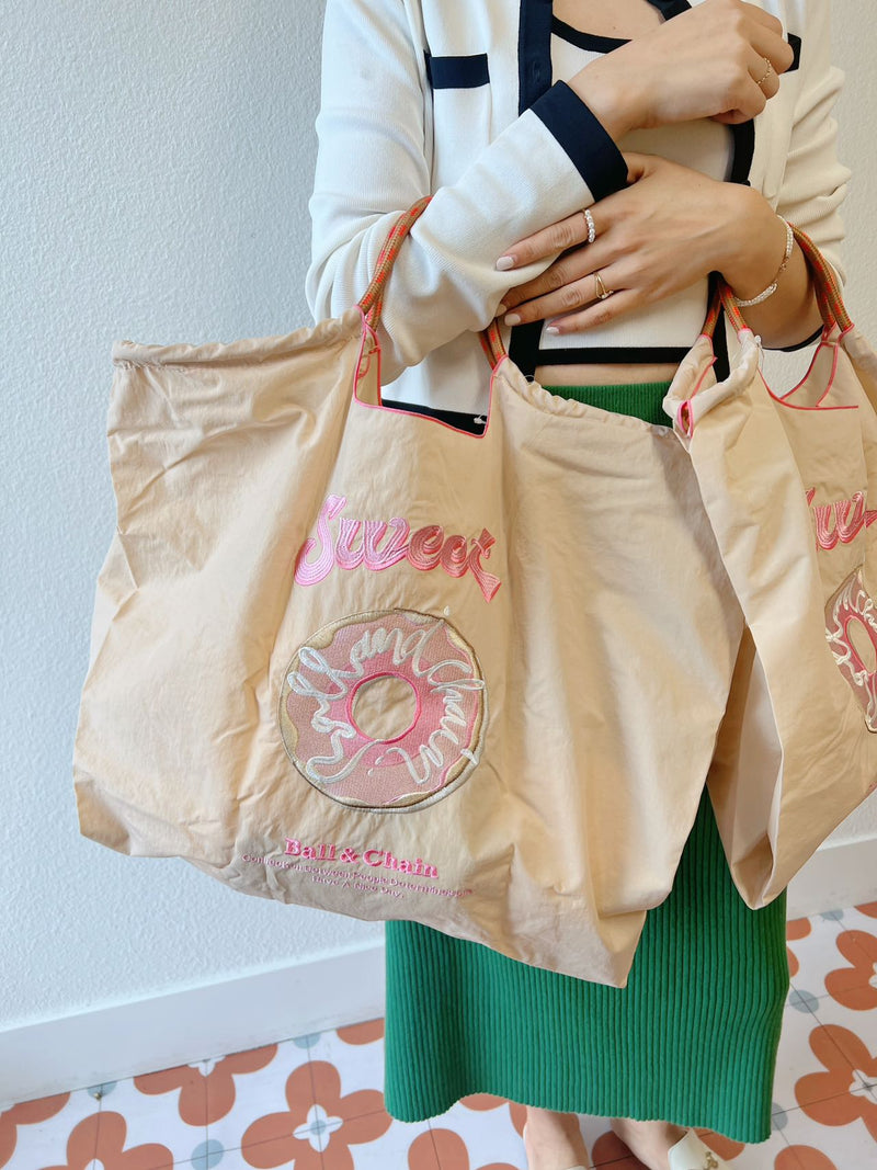 日本 ball&chain 购物袋 米色甜甜圈图案