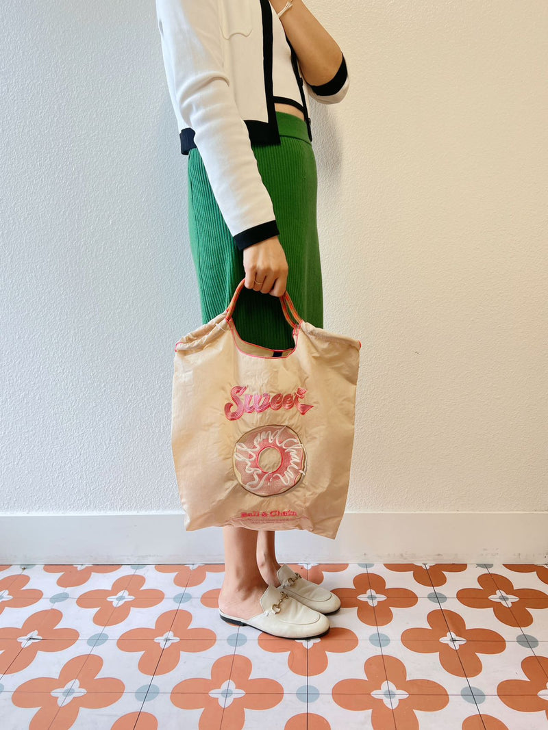 日本 ball&chain 购物袋 米色甜甜圈图案