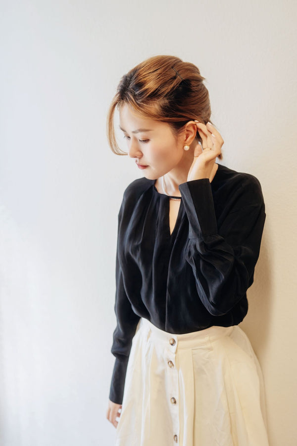 【Riko's collection】法式黑色镂空长袖衬衫 宽松版