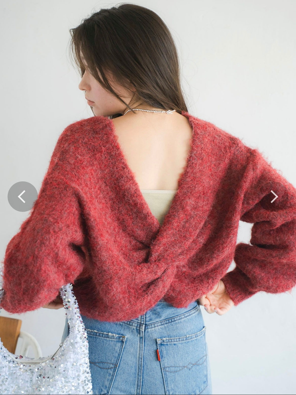 日本ungrid 秋冬新品 露背叠穿针织衫 均码 白色/红黑花色