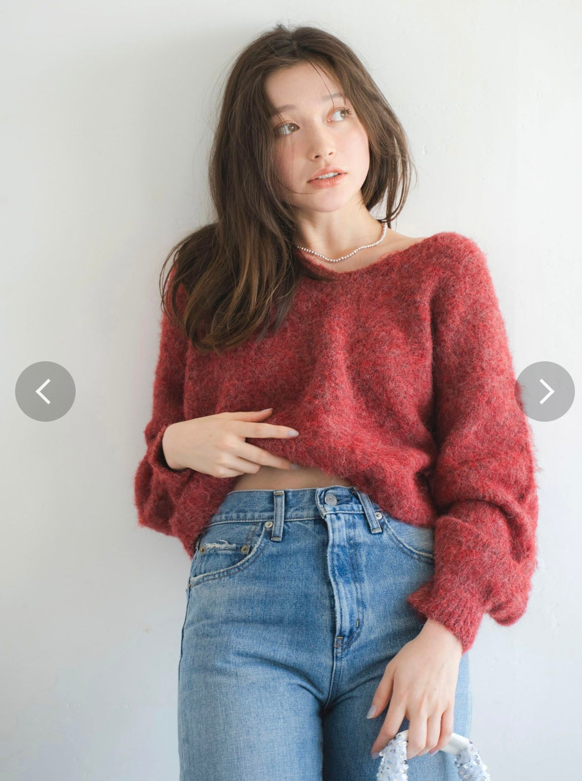 日本ungrid 秋冬新品 露背叠穿针织衫 均码 白色/红黑花色