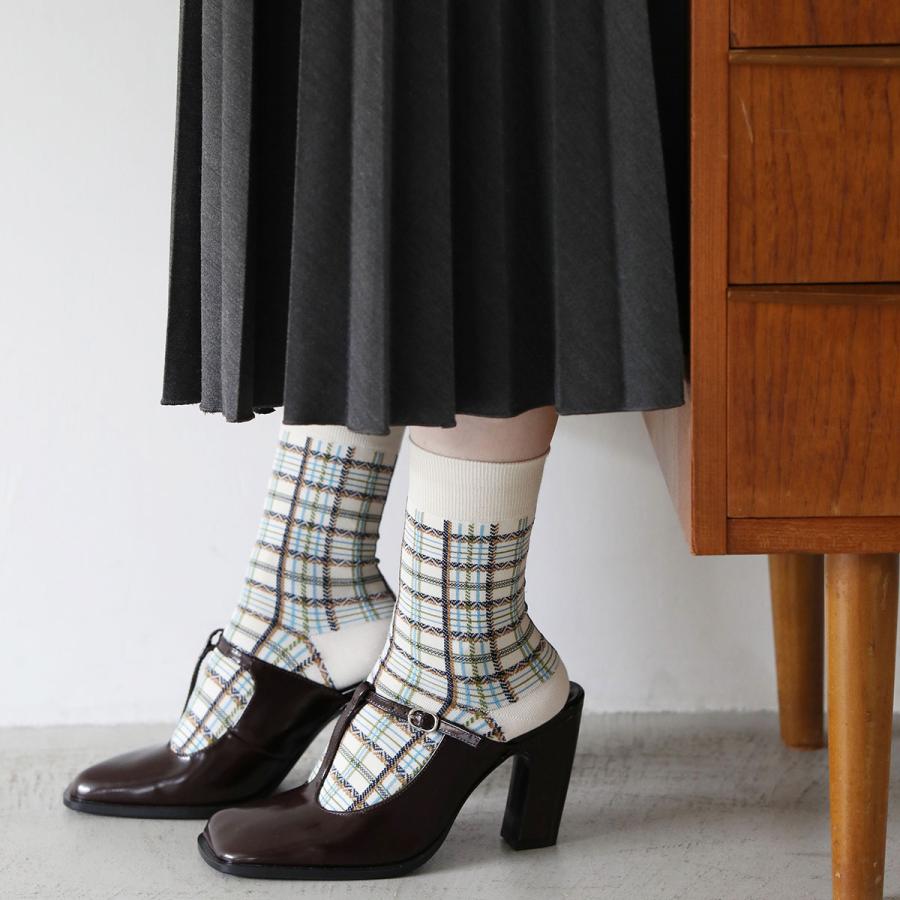 日本靴下屋Tabio 复古线条格纹短袜 （22.5-24.5cm可穿）