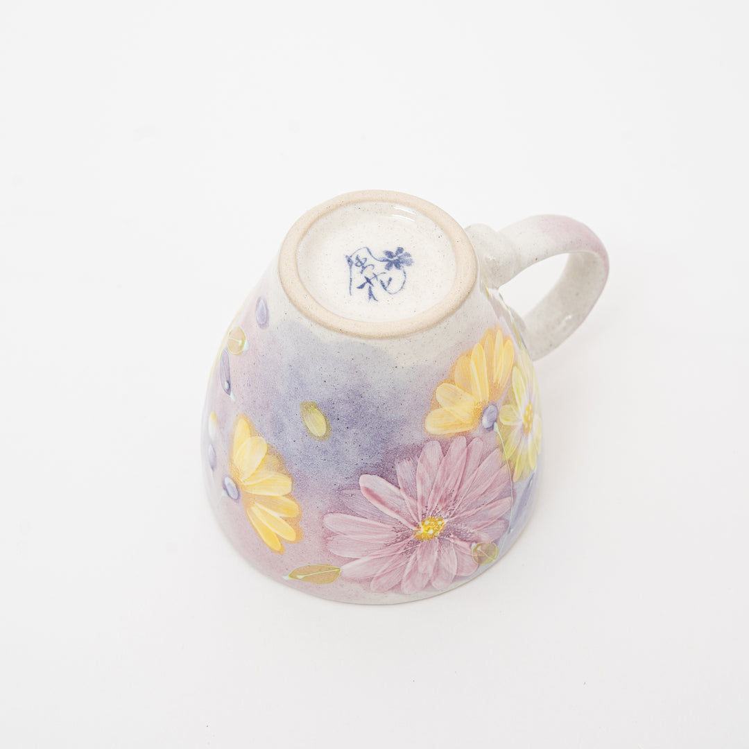 日本舞陶馆 濑户烧 手绘繁花杯 <紫彩粉引花纹> 马克杯 45616