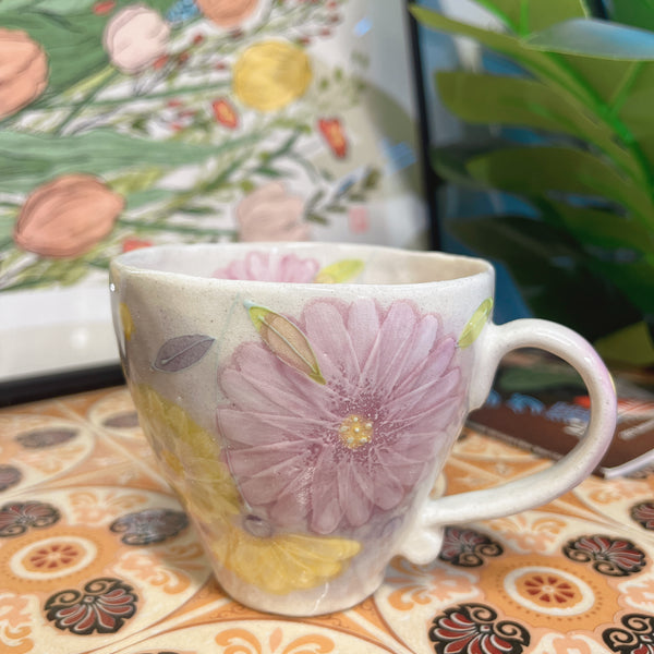 日本舞陶馆濑户烧手绘繁花杯<紫彩粉引花纹> 马克杯45616
