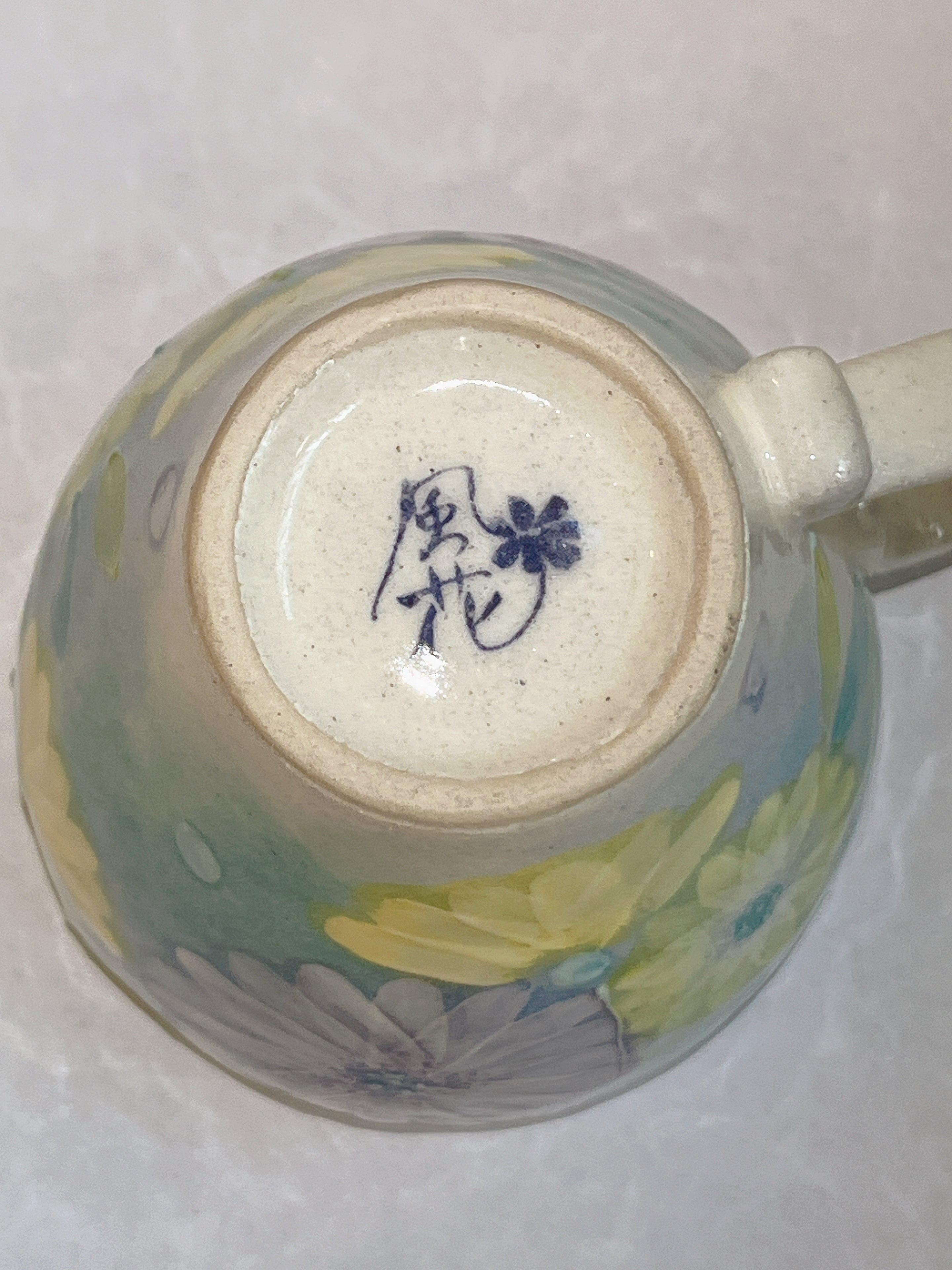 日本舞陶馆 濑户烧 手绘繁花杯 <绿彩粉引花纹> 马克杯 45615