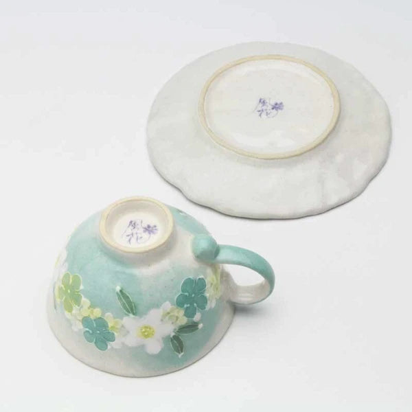 日本舞陶馆 濑户烧 手绘繁花杯 <绿彩小花> 咖啡茶杯碟套装 50771