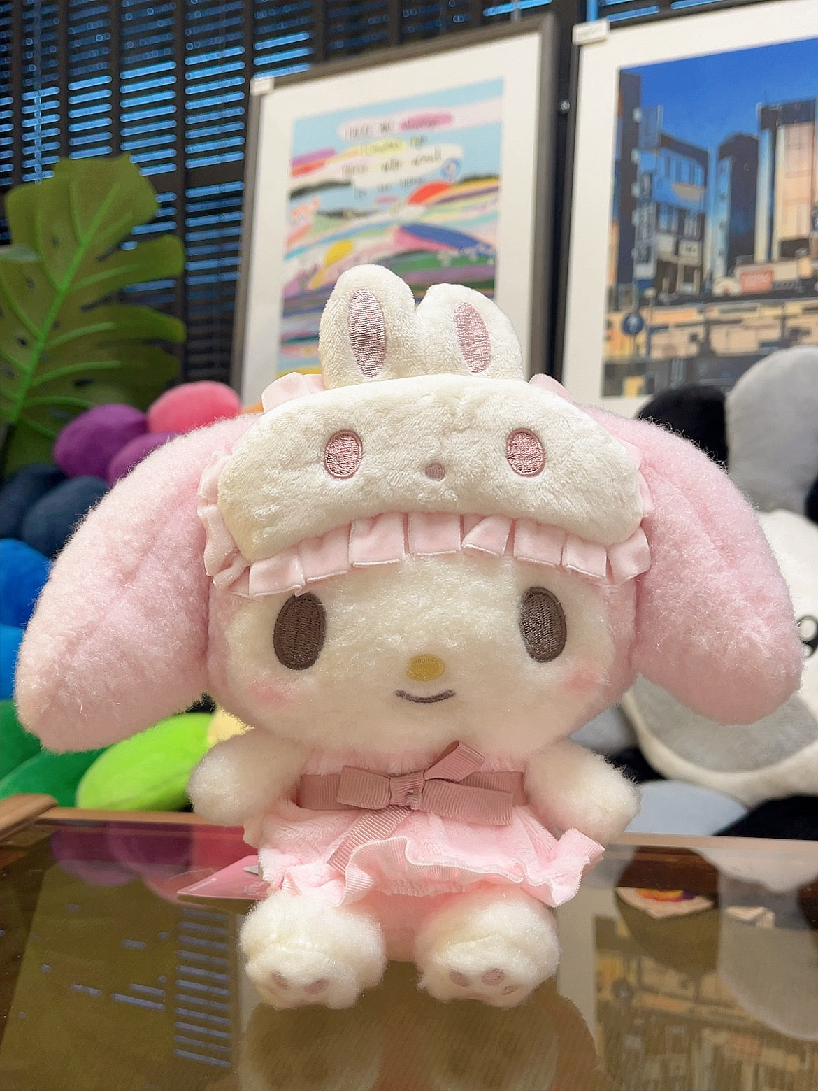 日本 SANRIO 三丽鸥 好朋友睡衣眼罩系列玩偶 美乐蒂MELODY  尺寸：24×12×23cm