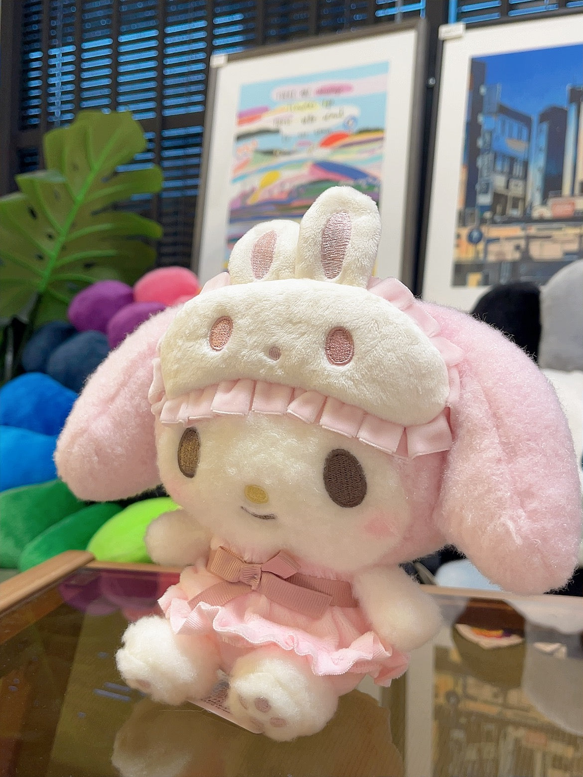 日本 SANRIO 三丽鸥 好朋友睡衣眼罩系列玩偶 美乐蒂MELODY  尺寸：24×12×23cm