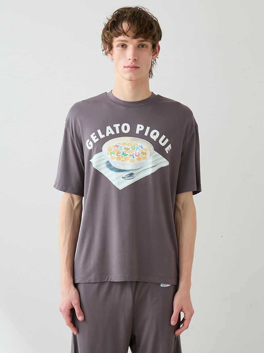 日本 gelato pique  26春夏新品 美食系列家居服 缤纷麦片印花 深灰色短袖短裤套装 男士套装