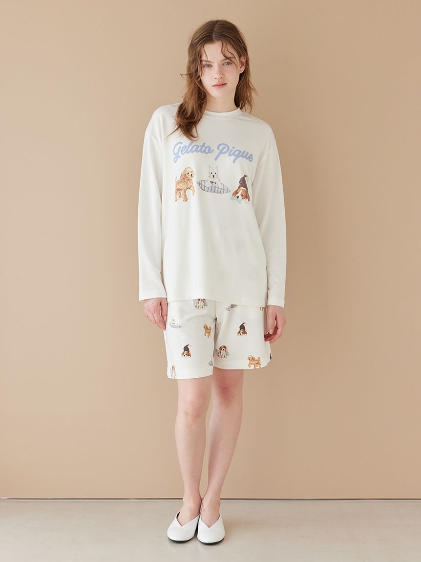 日本 gelato pique  26春夏新品 顽皮小狗系列家居服 长袖短裤套装 男女同款 SIZE：S-M