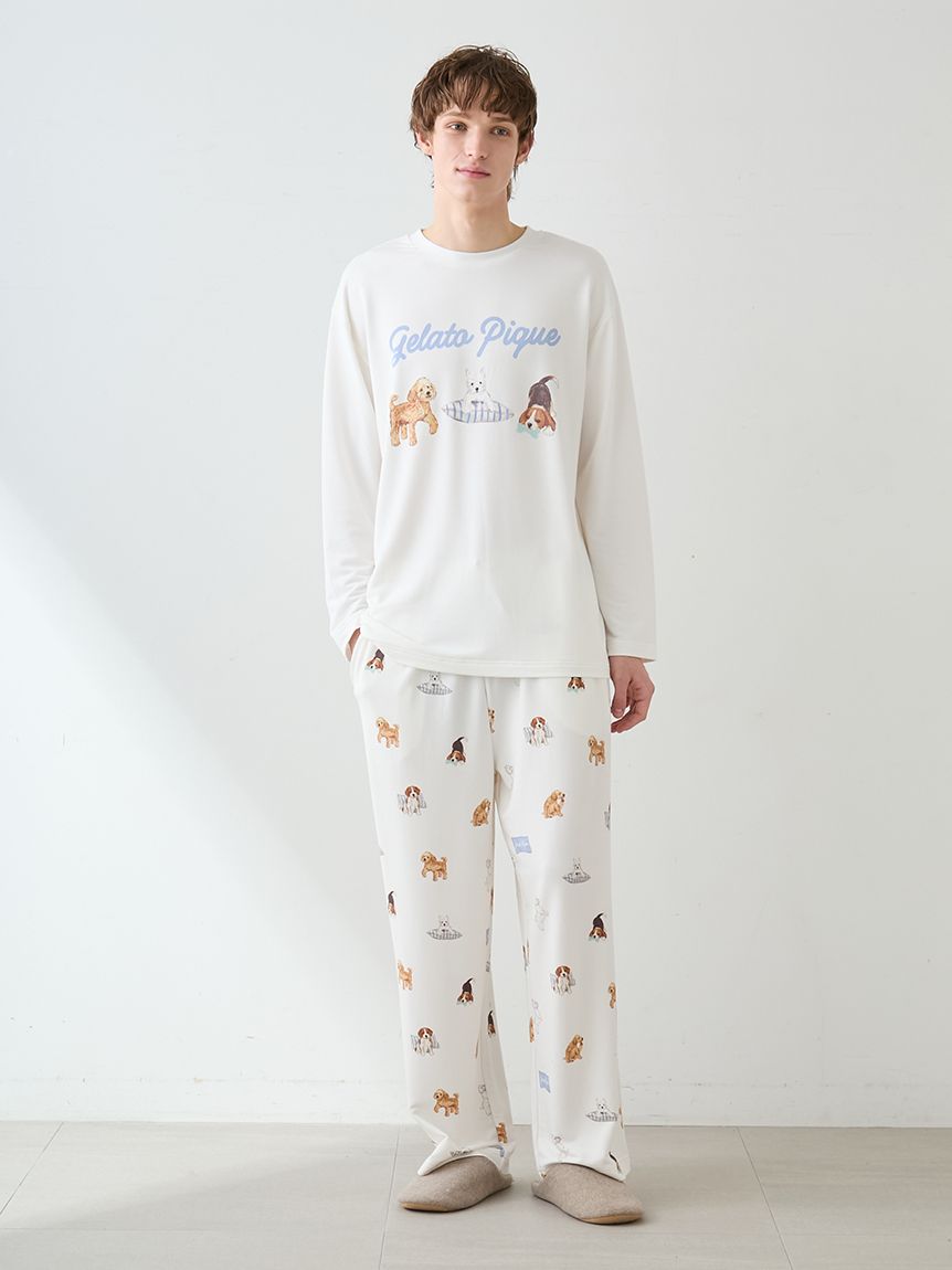 日本 gelato pique  26春夏新品 顽皮小狗系列家居服 长袖长裤套装 男女同款 SIZE：S-M