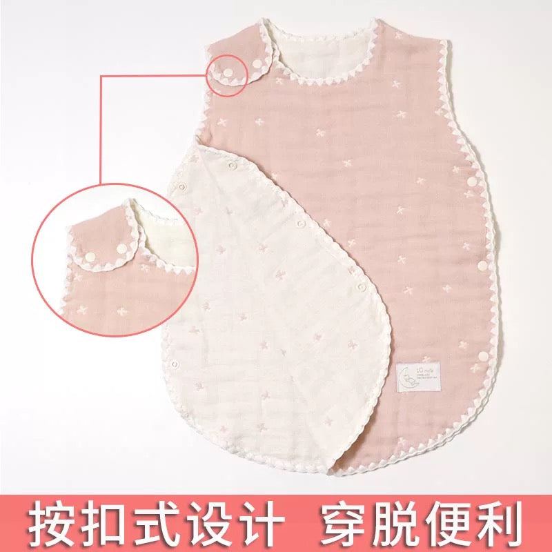 日本10mois十字星彩六层纱布睡袋婴儿童防踢被春秋款宝宝睡袋四季 （0-3岁） 粉色/浅蓝色