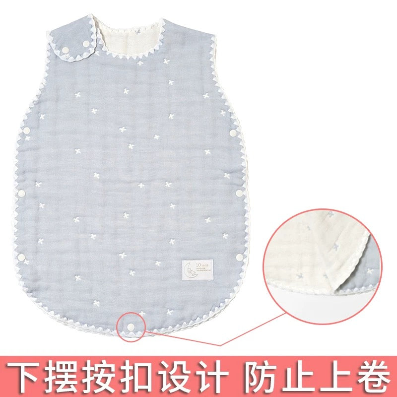 日本10mois十字星彩六层纱布睡袋婴儿童防踢被春秋款宝宝睡袋四季 （0-3岁） 粉色/浅蓝色
