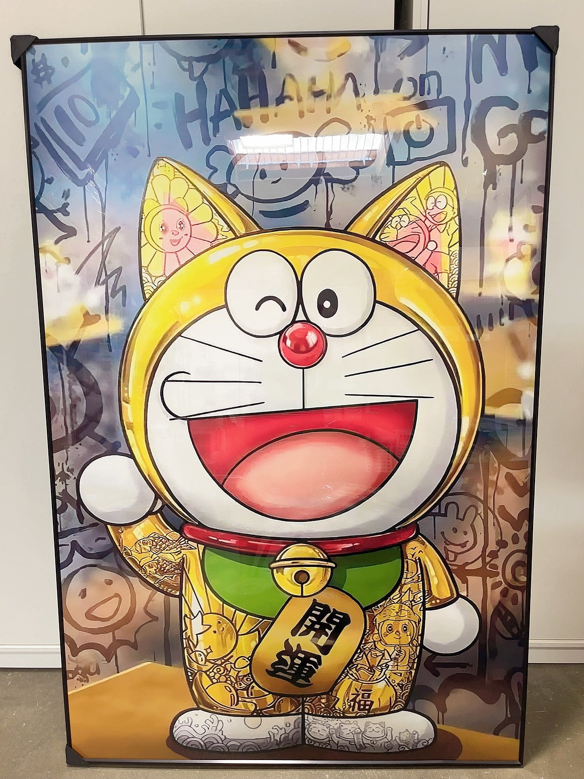 Artwork 隐形富豪《迎福》 哆啦A梦潮流代艺术装裱画 巨幅画作（SIZE：100x150cm）