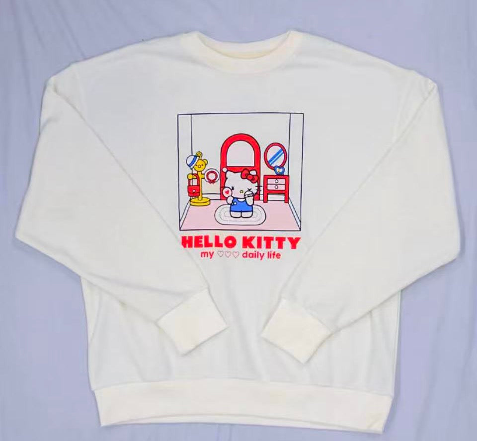 日本 SANRIO 三丽鸥 my dailylife系列 hello kitty长袖圆领卫衣 象牙白 L码
