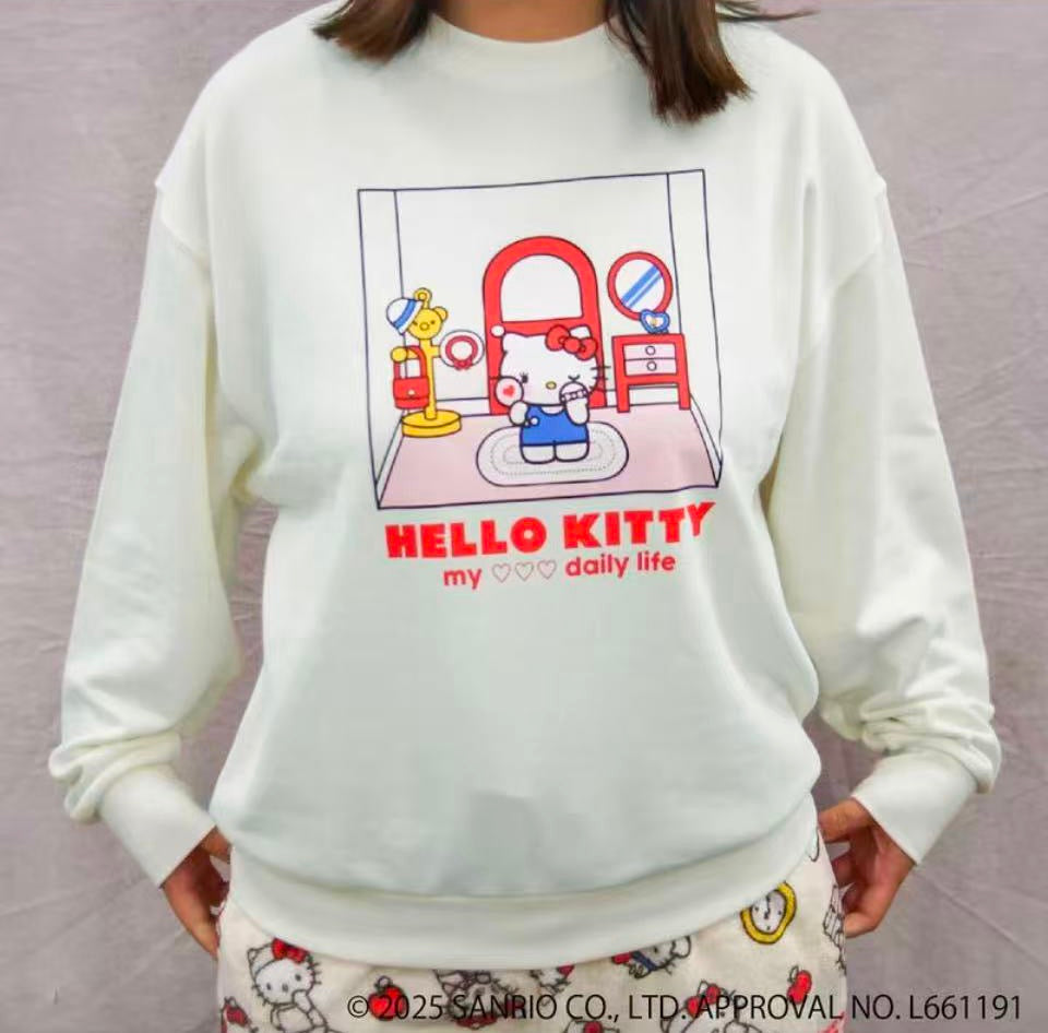 日本 SANRIO 三丽鸥 my dailylife系列 hello kitty长袖圆领卫衣 象牙白 L码