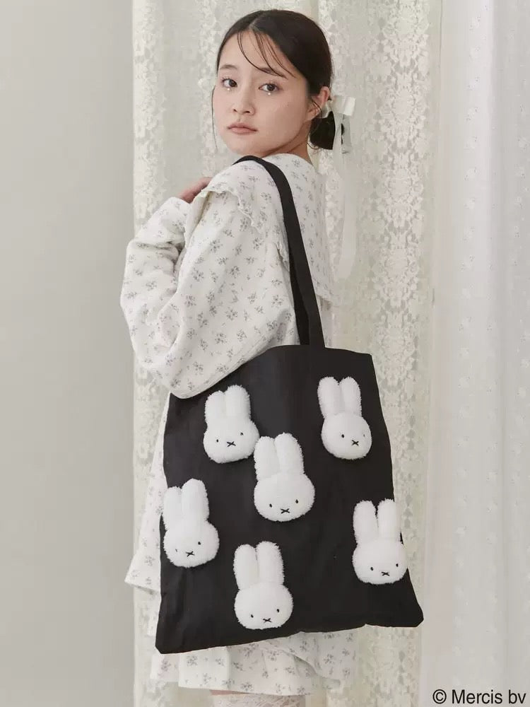 日本 联名 米菲 miffy 毛绒帆布单肩包 黑/白 两色入