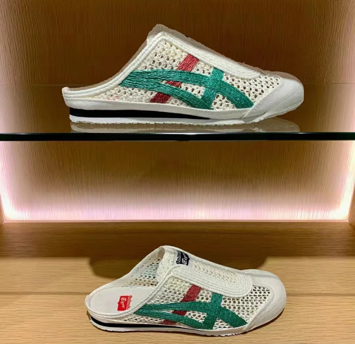 Tiger 鬼冢虎 网眼夏季凉拖 白色红绿线条