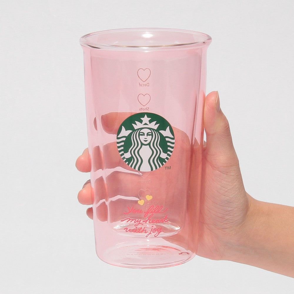 日本星巴克 2026情人节限定 ‬双层耐热‮茶奶‬玻璃杯礼盒装 355ml