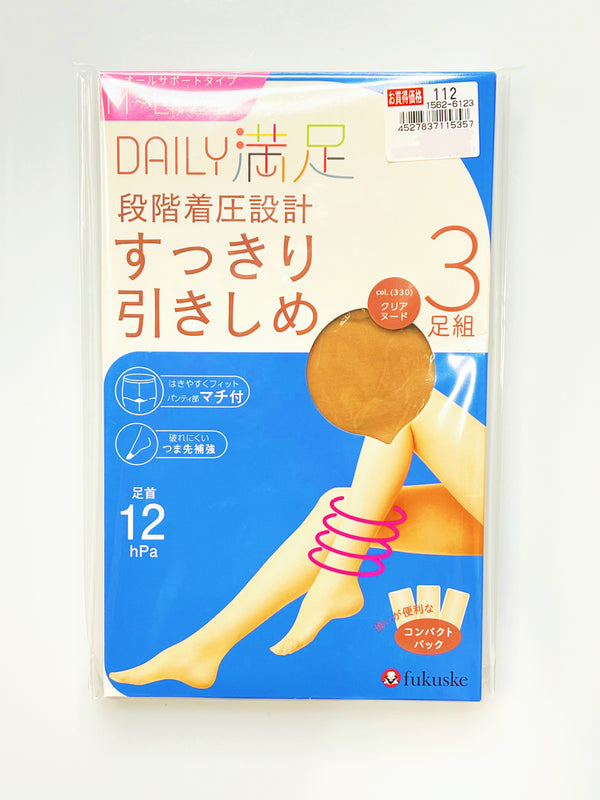 日本fukuske福助 满足系段阶式微压设计 丝袜 连裤袜 一包3双  M～L