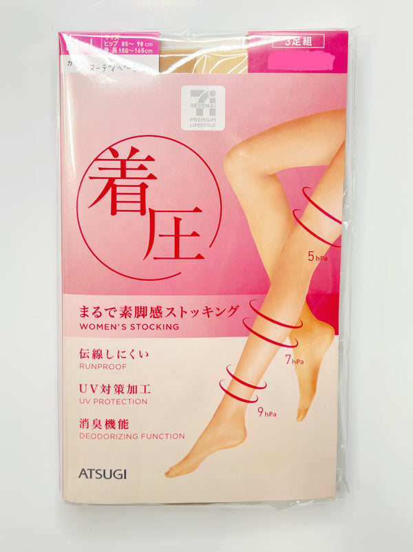 日本Atsugi厚木 压力丝袜科学施压 无紧绷感 女款超薄显瘦 光腿神器  防紫外线 消臭一包3组 M～L （适合150cm-165cm) #433 自然肤色