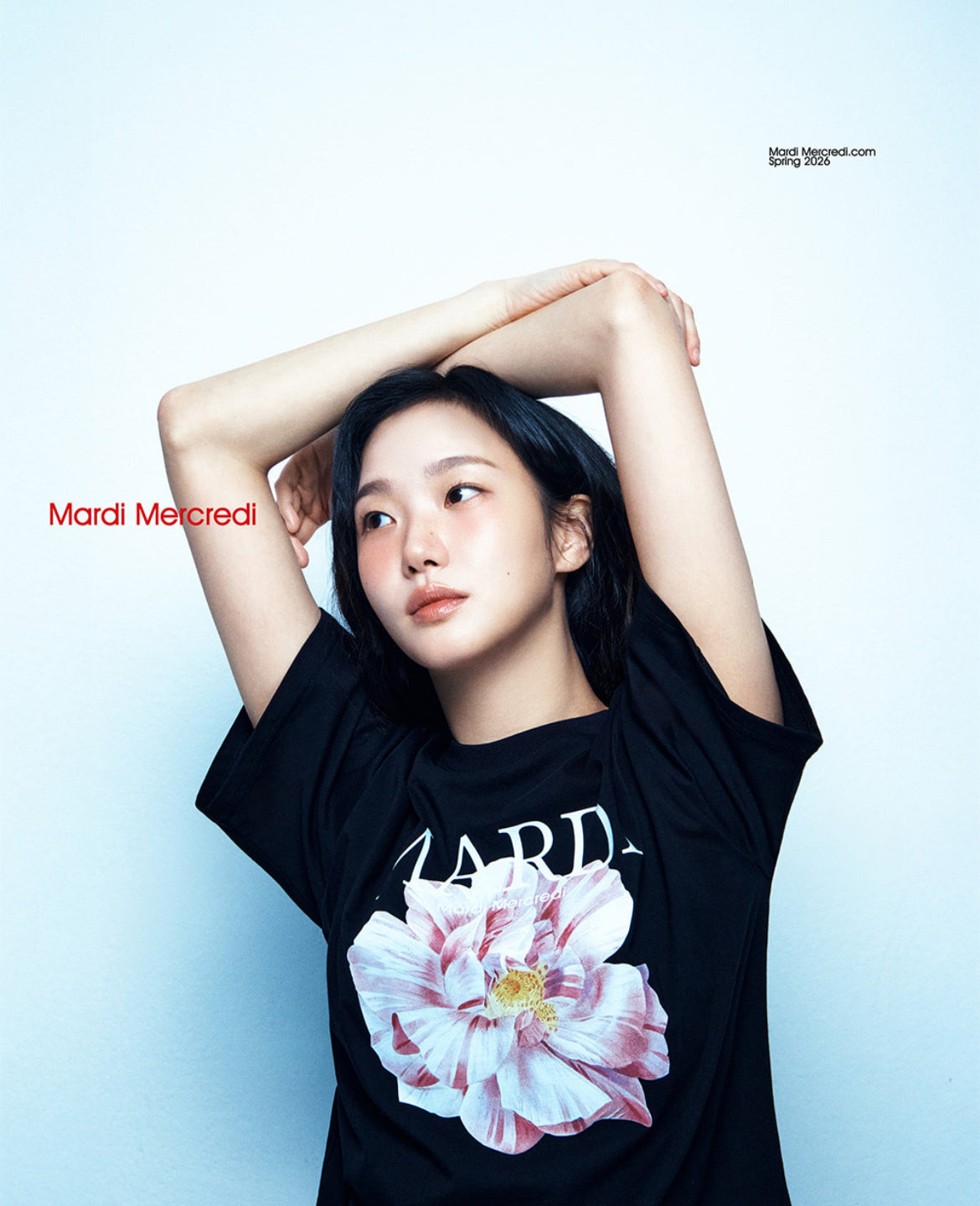 韩国 MARDI MERCREDI 玫瑰印花款纯棉T 均码 黑色