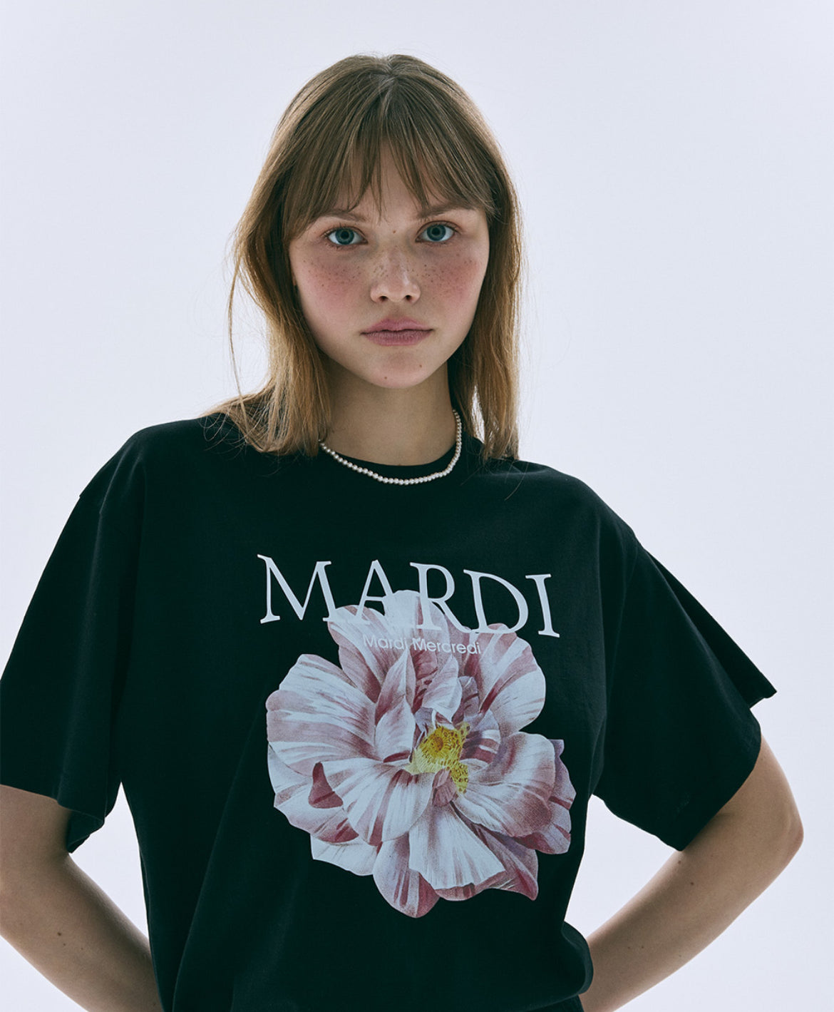 韩国 MARDI MERCREDI 玫瑰印花款纯棉T 均码 黑色