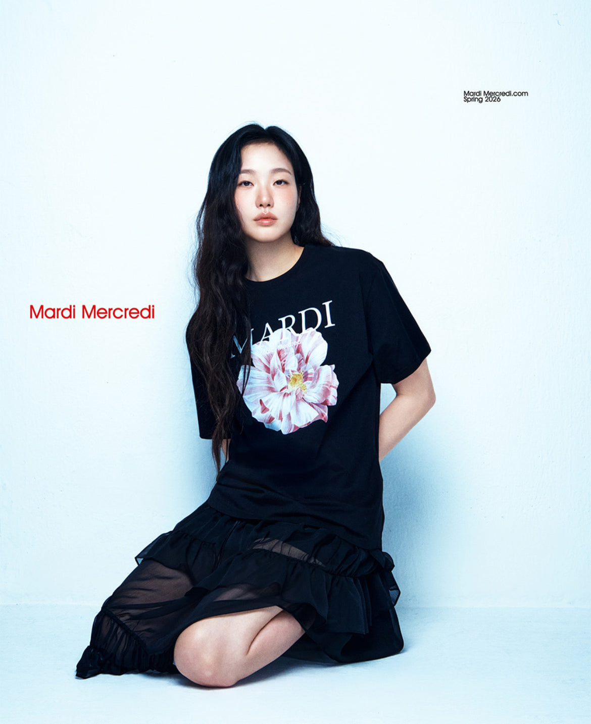 韩国 MARDI MERCREDI 玫瑰印花款纯棉T 均码 黑色