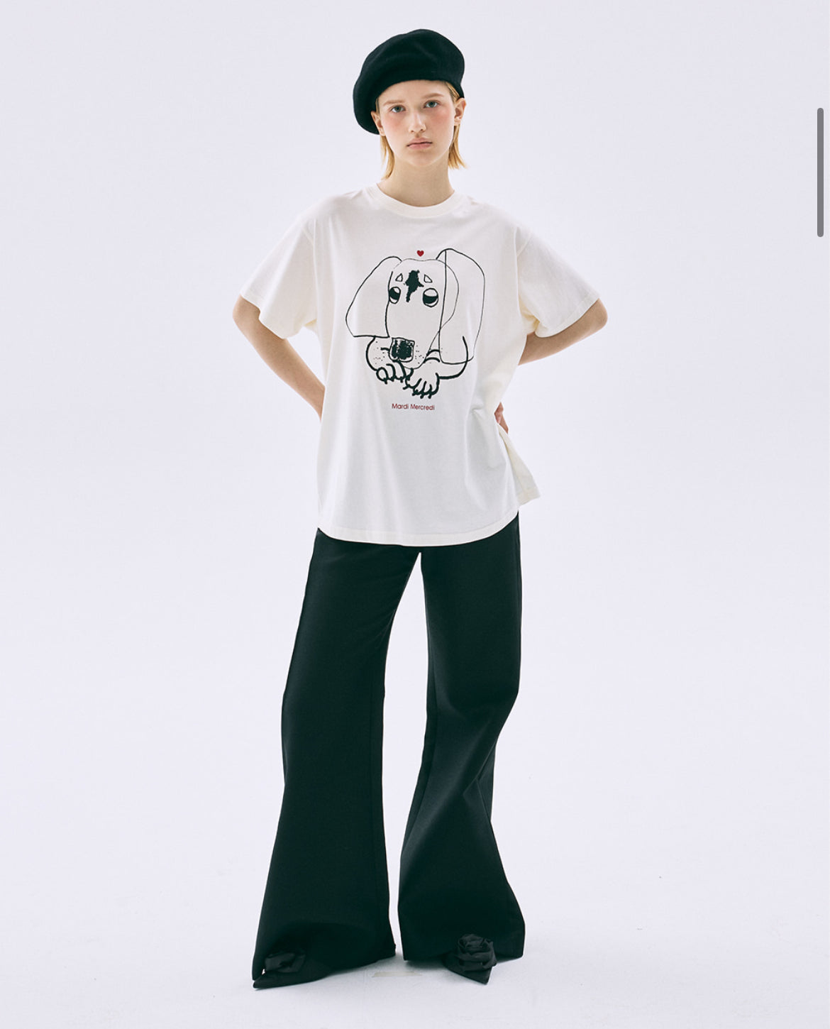 韩国 Mardi Mercredi 腊肠狗系列 线条腊肠狗印花 均码 奶油色