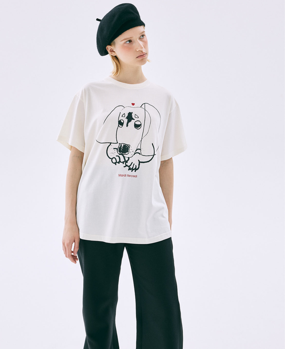 韩国 Mardi Mercredi 腊肠狗系列 线条腊肠狗印花 均码 奶油色