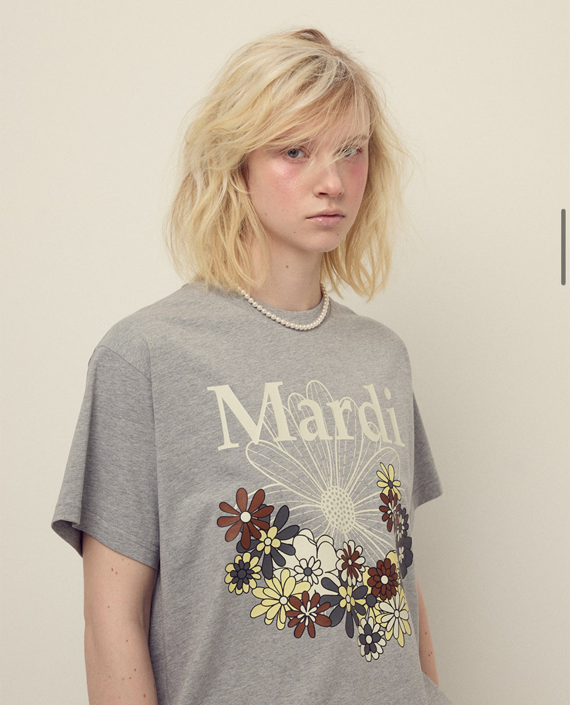 韩国 Mardi Mercredi 小雏菊 印花短袖T恤 灰色搭奶油美拉德色印花 均码
