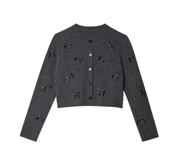 【Riko's collection】Hand-Knit 3D Bow Wool Cardigan|手工编制立体蝴蝶结绵羊毛针织开衫