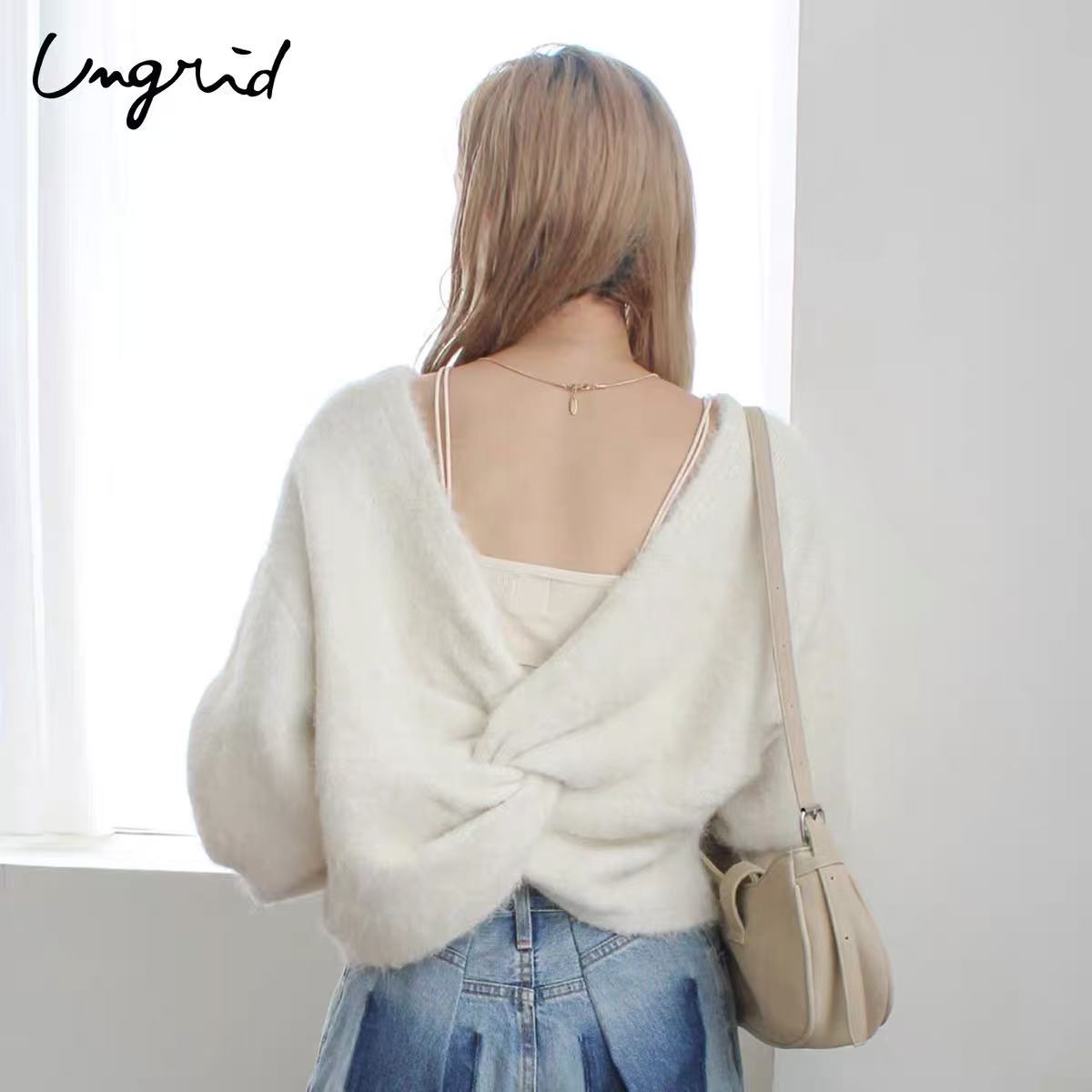 日本ungrid 秋冬新品 露背叠穿针织衫 均码 白色/红黑花色