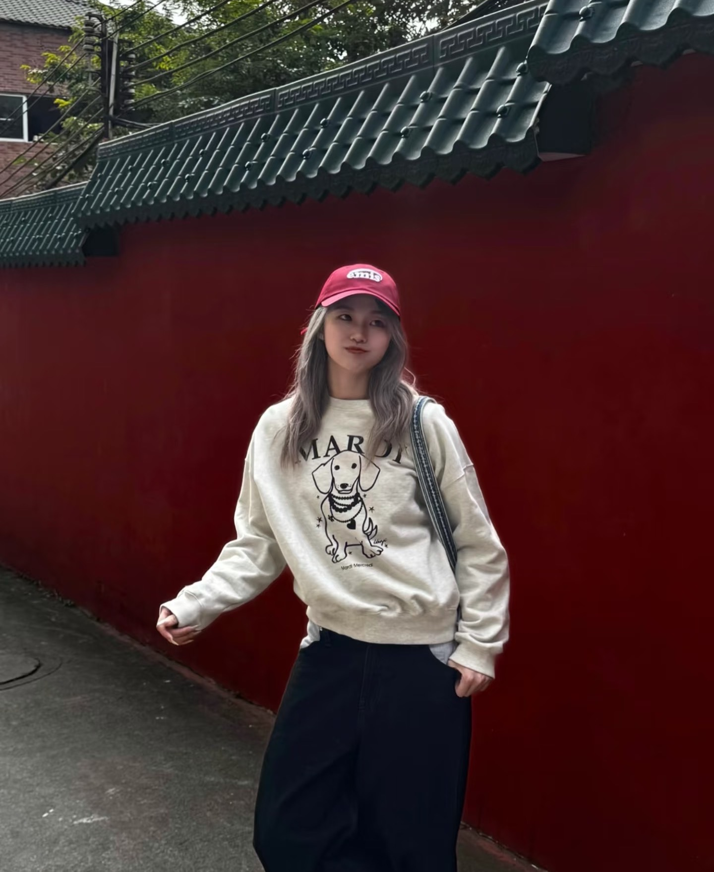 韩国Mardi Mercredi 灰色 腊肠狗 卫衣 均码 胸围130cm