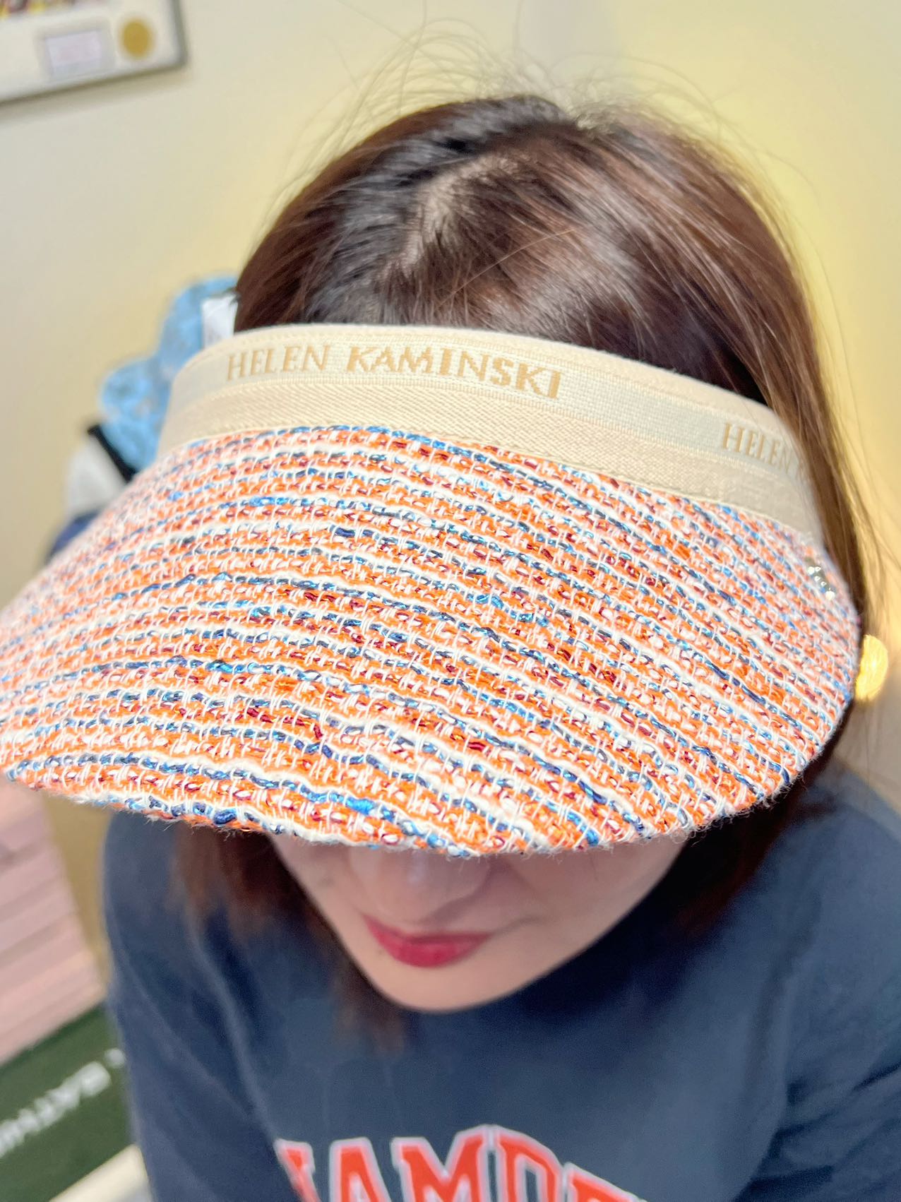 日本 HELEN KAMINSKI新款 防晒50+ ZINNIA 布克莱面料防晒帽空顶草帽 Sunset blend 混合色 白logo