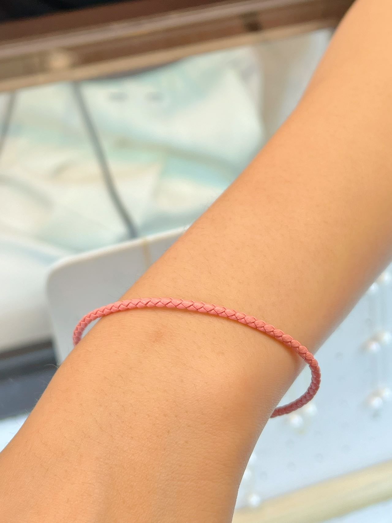 【Riko‘s Fashion accessories】多功能皮绳  2.5mm细牛皮 编织绳 粉色 圆扣头