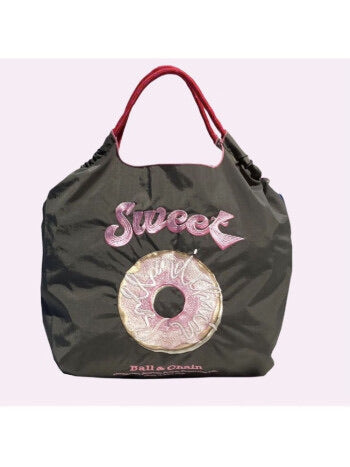 日本 ball&chain 购物袋 黑色甜甜圈图案 M号