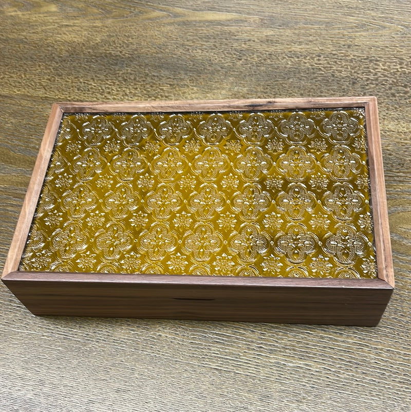 樱桃木制海棠玻璃翻盖首饰收纳盒 珠宝盒