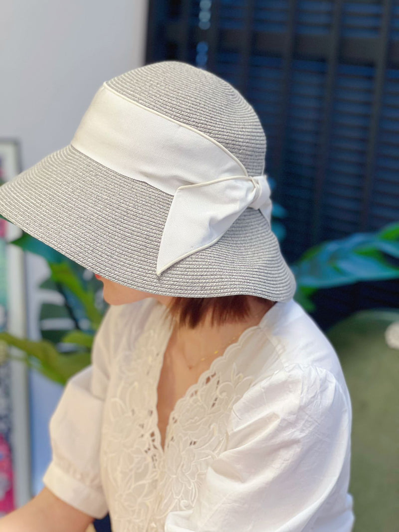 日本Override 防晒渔夫帽 可折叠 蝴蝶结遮阳帽 灰色配银色丝带 头围均可调节